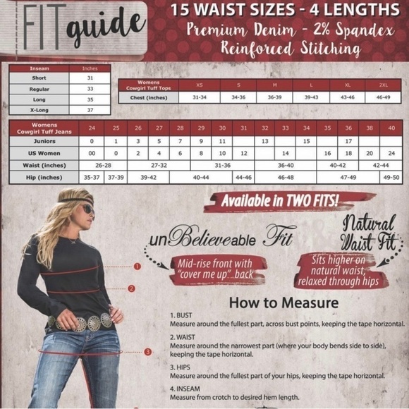 Cowgirl Tuff 3 (26) Dallas Jeans Boot Cut Low Rise Release Hem Western Stretch - Picture 9 of 12